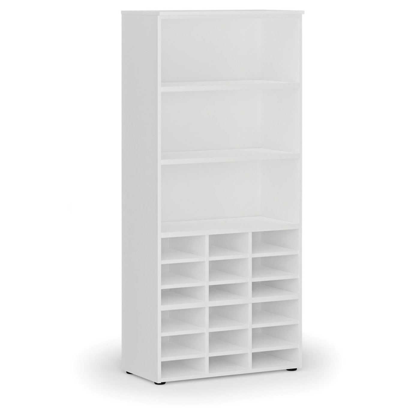 Fotografia produktu: Triediaci regál PRIMO WHITE, 800 x 420 x 1781 mm, 18 priehradok, biely