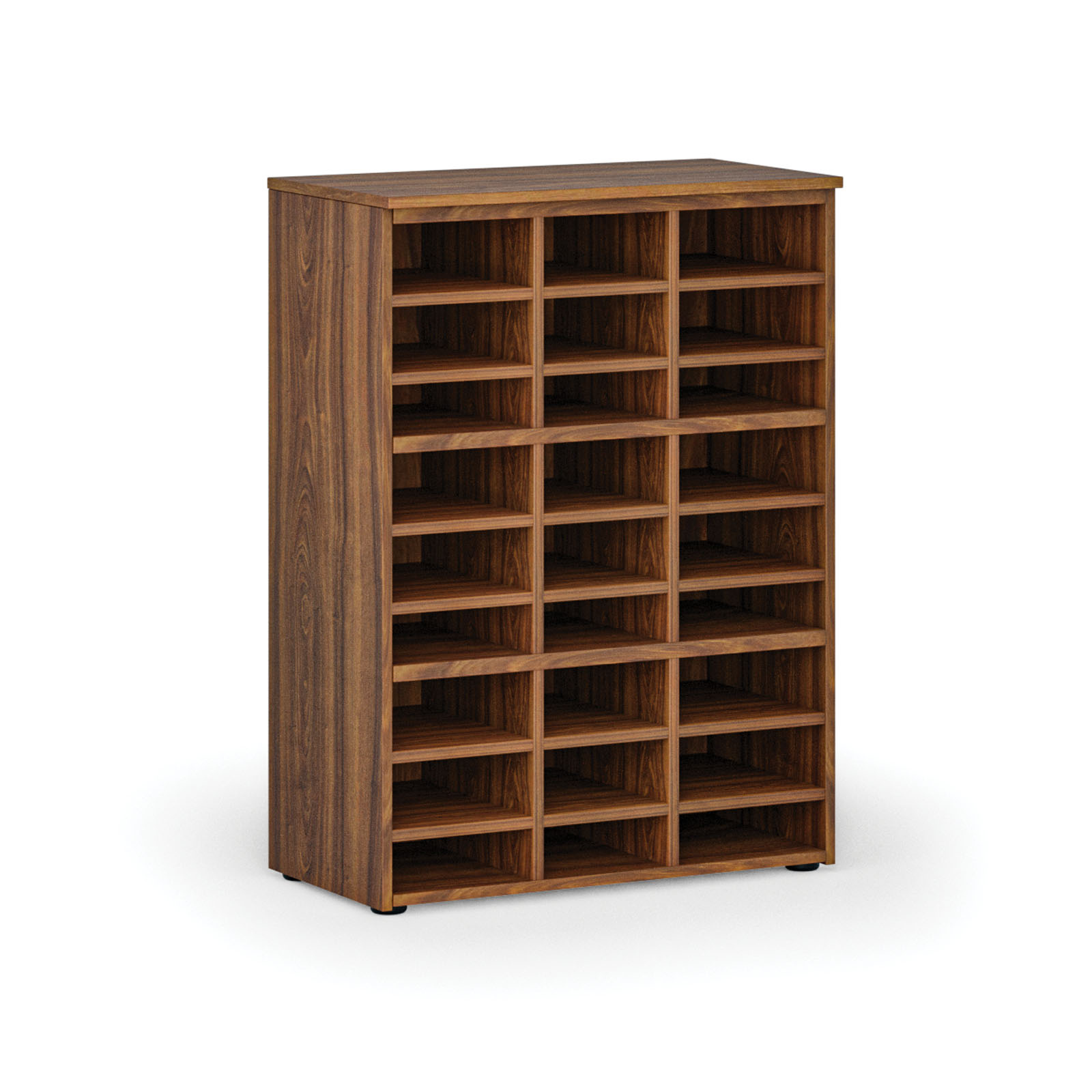 Fotografia produktu: Triediaci regál PRIMO WOOD, 800 x 420 x 1087 mm, 27 priehradok, orech
