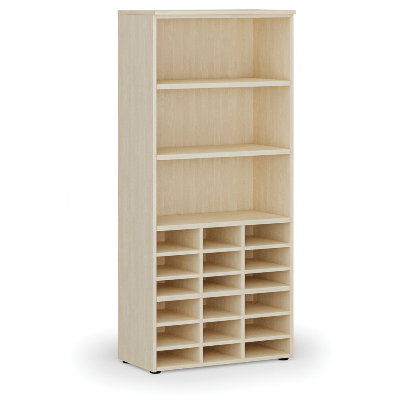 Fotografia produktu: Triediaci regál PRIMO WOOD, 800 x 420 x 1781 mm, 18 priehradiek, breza