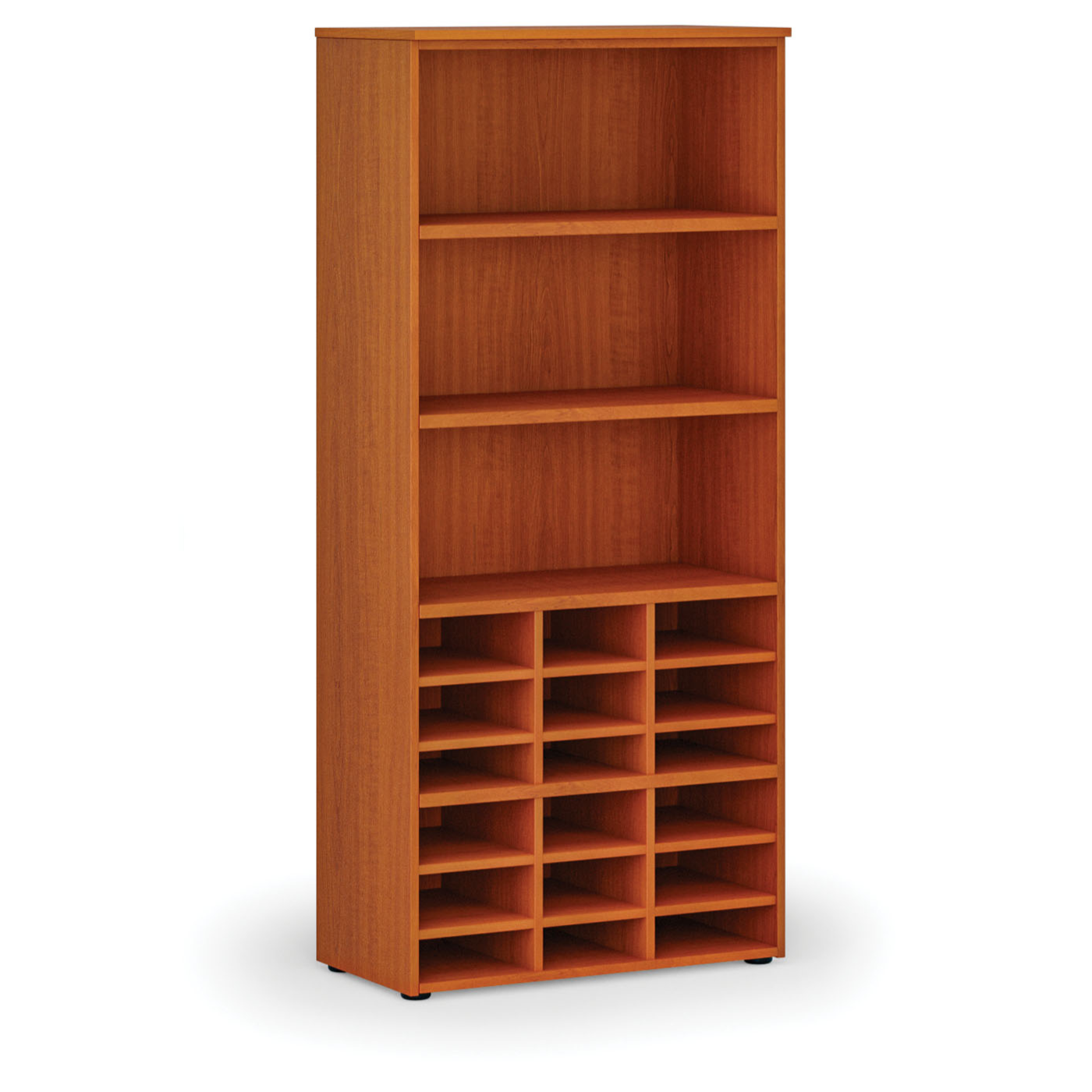 Fotografia produktu: Triediaci regál PRIMO WOOD, 800 x 420 x 1781 mm, 18 priehradiek, čerešňa