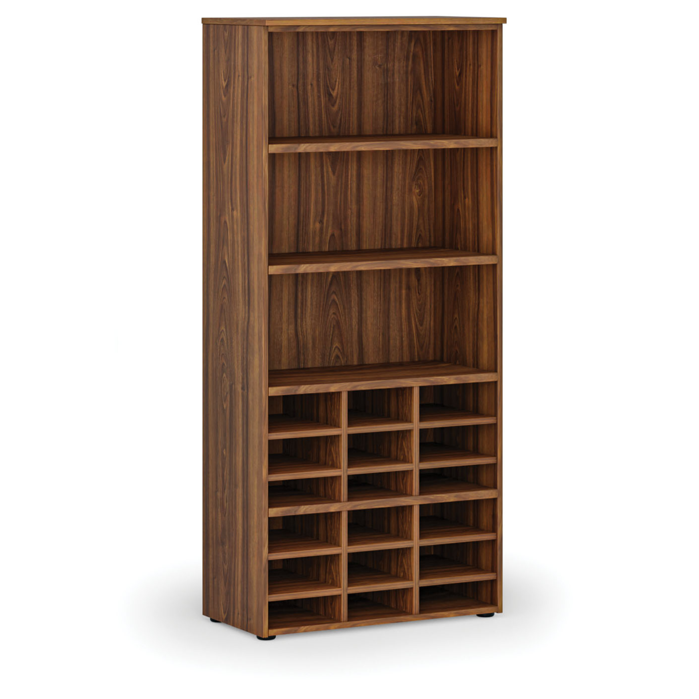 Fotografia produktu: Triediaci regál PRIMO WOOD, 800 x 420 x 1781 mm, 18 priehradiek, orech