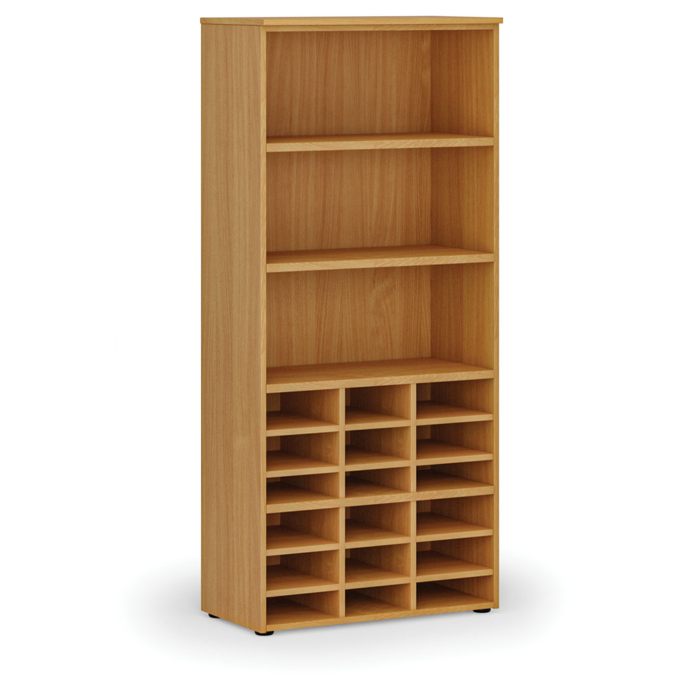 Fotografia produktu: Triediaci regál PRIMO WOOD, 800 x 420 x 1781 mm, 18 priehradok, buk