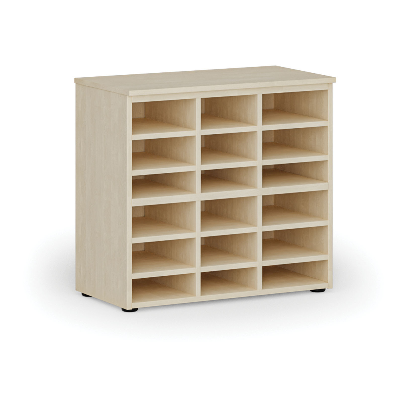 Fotografia produktu: Triediaci regál PRIMO WOOD, 800 x 420 x 740 mm, 18 priehradok, breza