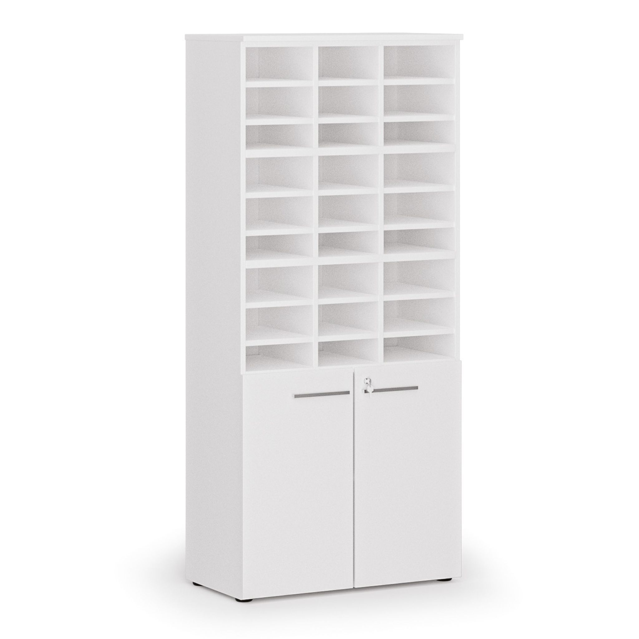 Triediaci regál s dverami PRIMO WHITE, 800 x 420 x 1781 mm, 27 priehradok