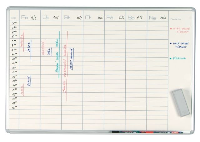 Týdenní plánovací tabule ekoTAB, 1000 x 700 mm, lakovaná