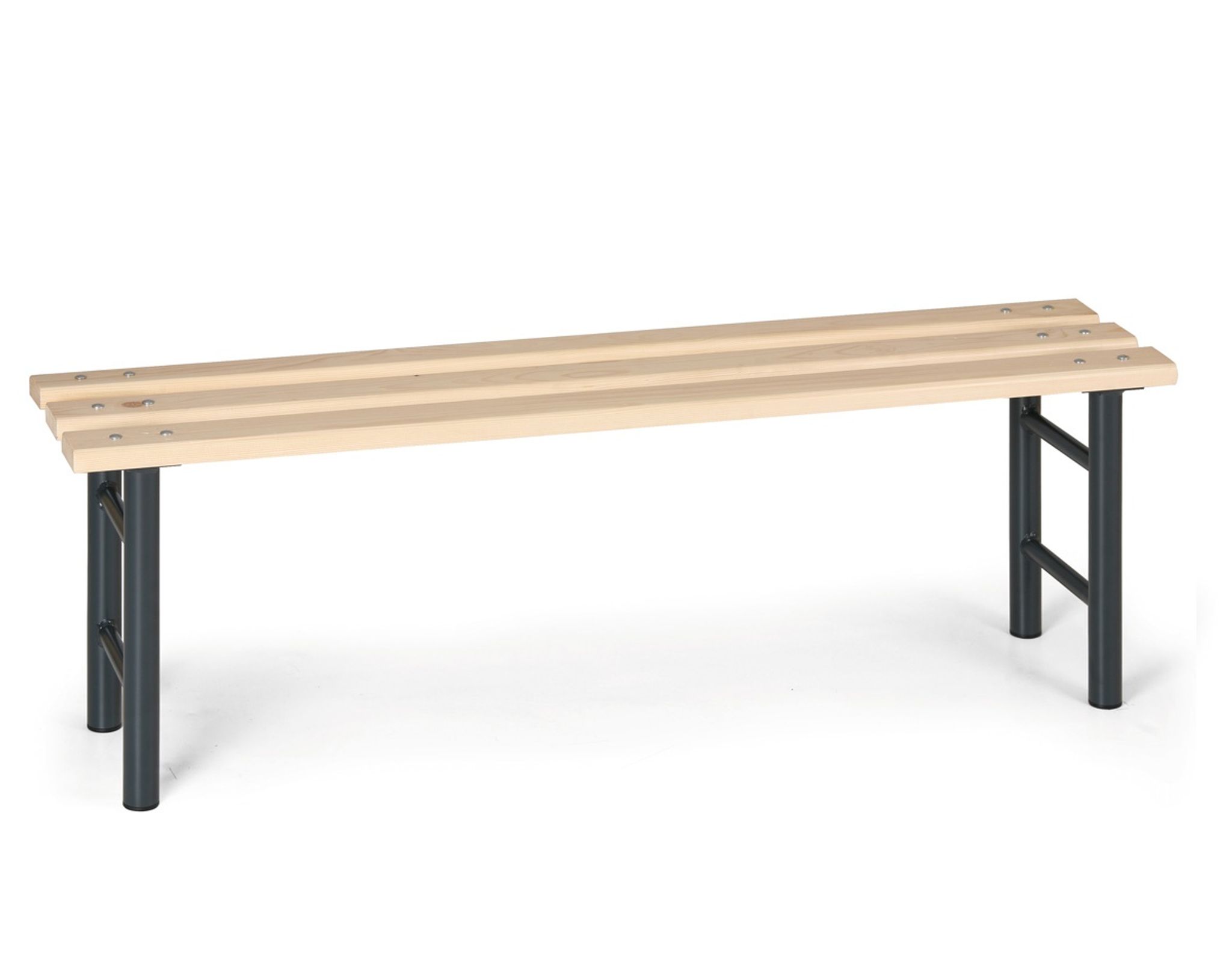 Umkleidebank, Latten-Sitz, 1500 mm, anthrazitfarbene Beine