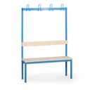 Umkleidebank mit Kleiderbügel, Latten-Sitz, Länge 1000 mm, blau