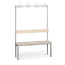 Umkleidebank mit Kleiderbügel, Latten-Sitz, Länge 1000 mm, grau