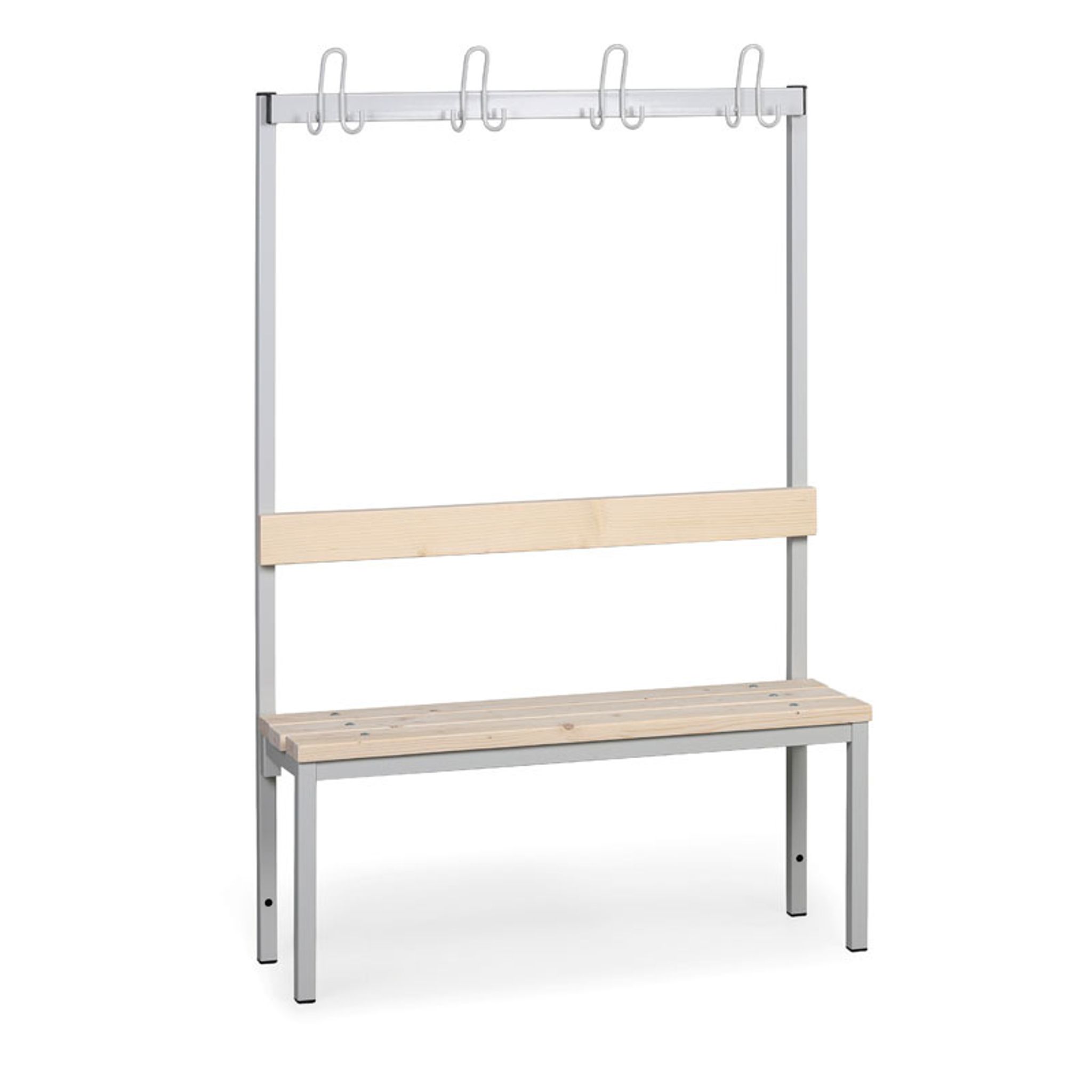 Umkleidebank mit Kleiderbügel, Latten-Sitz, Länge 1000 mm, grau