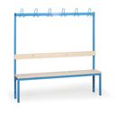 Umkleidebank mit Kleiderbügel, Latten-Sitz, Länge 1500 mm, blau
