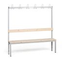 Umkleidebank mit Kleiderbügel, Latten-Sitz, Länge 1500 mm, grau