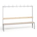 Umkleidebank mit Kleiderbügel, Latten-Sitz, Länge 2000 mm, grau