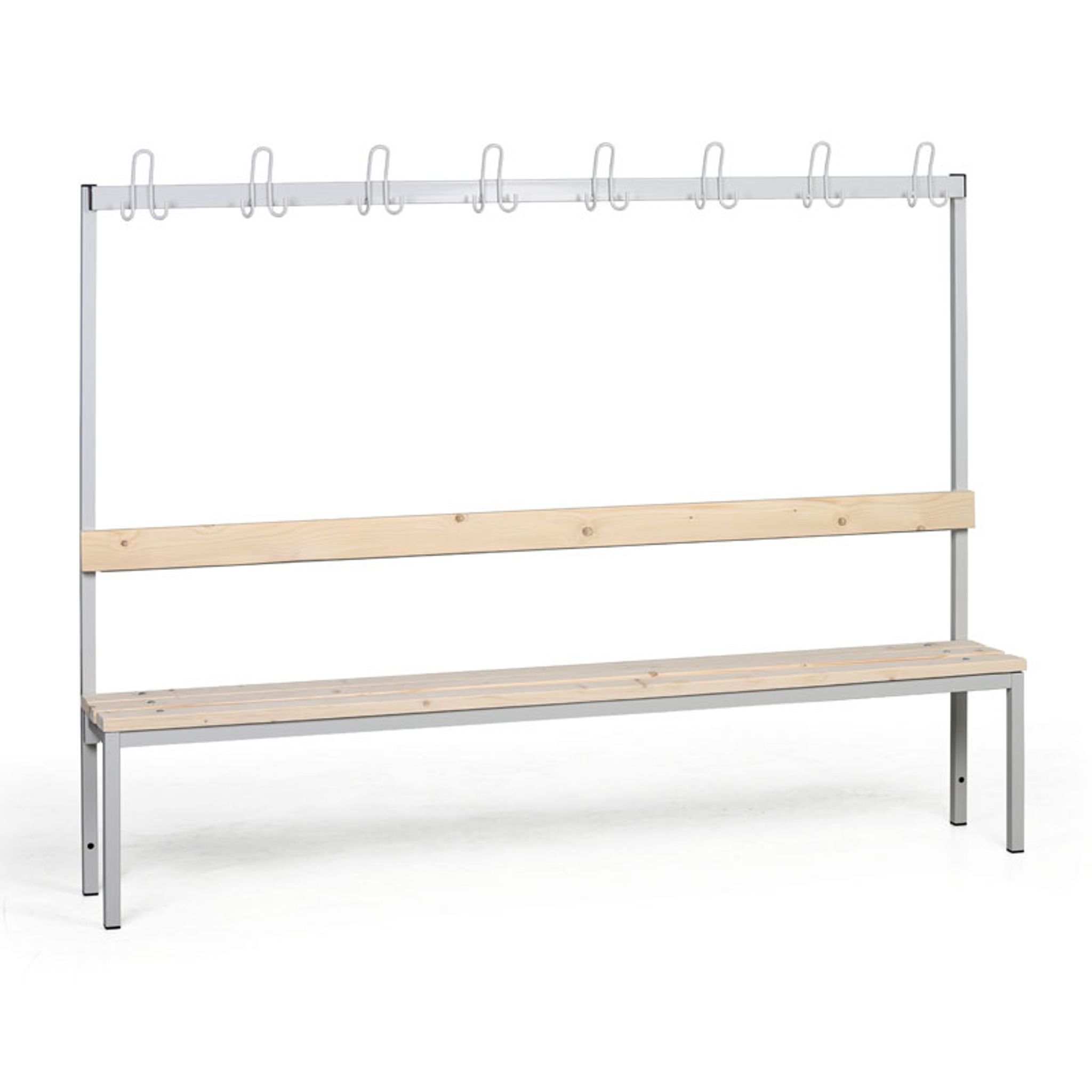 Umkleidebank mit Kleiderbügel, Latten-Sitz, Länge 2000 mm, grau