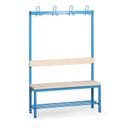Umkleidebank mit Kleiderbügel und Schuhrost, Latten-Sitz, Länge 1000 mm, blau