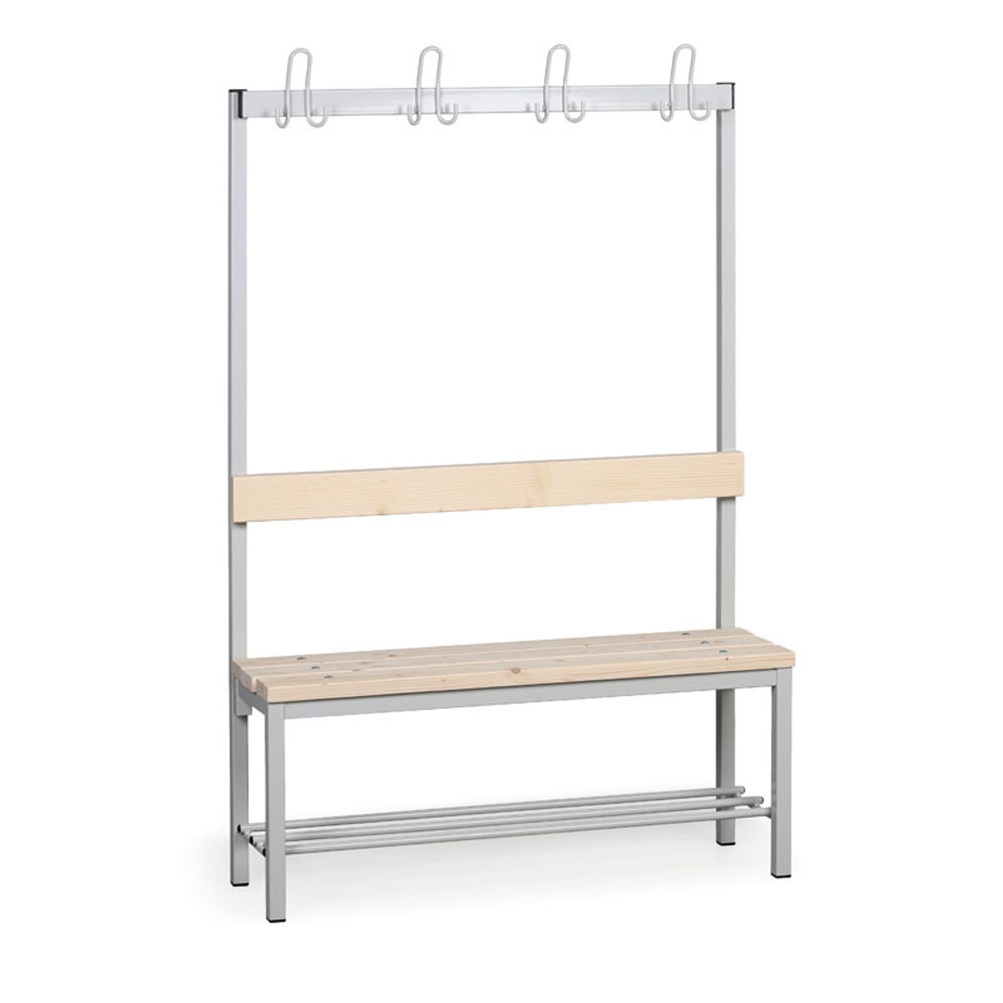 Umkleidebank mit Kleiderbügel und Schuhrost, Latten-Sitz, Länge 1000 mm, grau