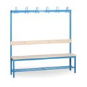 Umkleidebank mit Kleiderbügel und Schuhrost, Latten-Sitz, Länge 1500 mm, blau