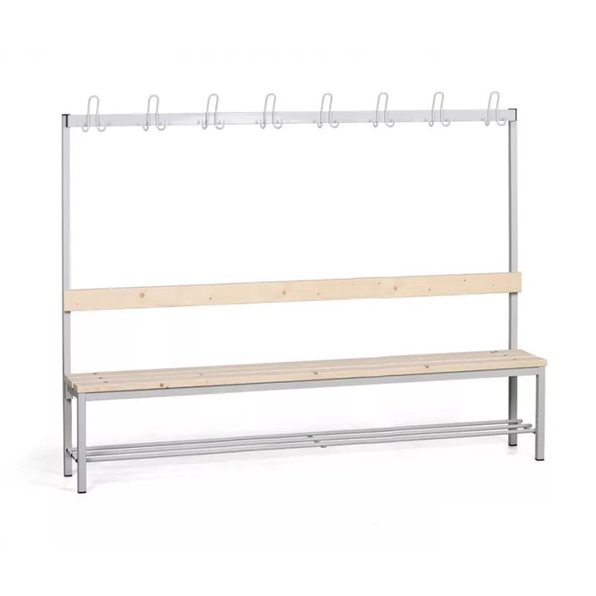 Umkleidebank mit Kleiderbügel und Schuhrost, Latten-Sitz, Länge 2000 mm, grau