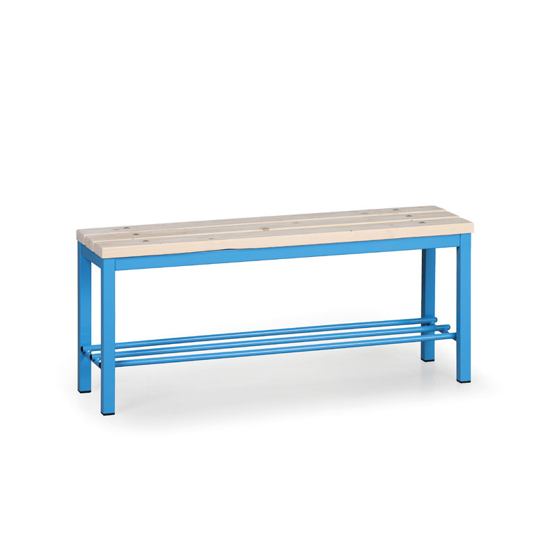 B2B Partner Umkleidebank mit Schuhrost, Latten-Sitz, Länge 1000 mm, blau