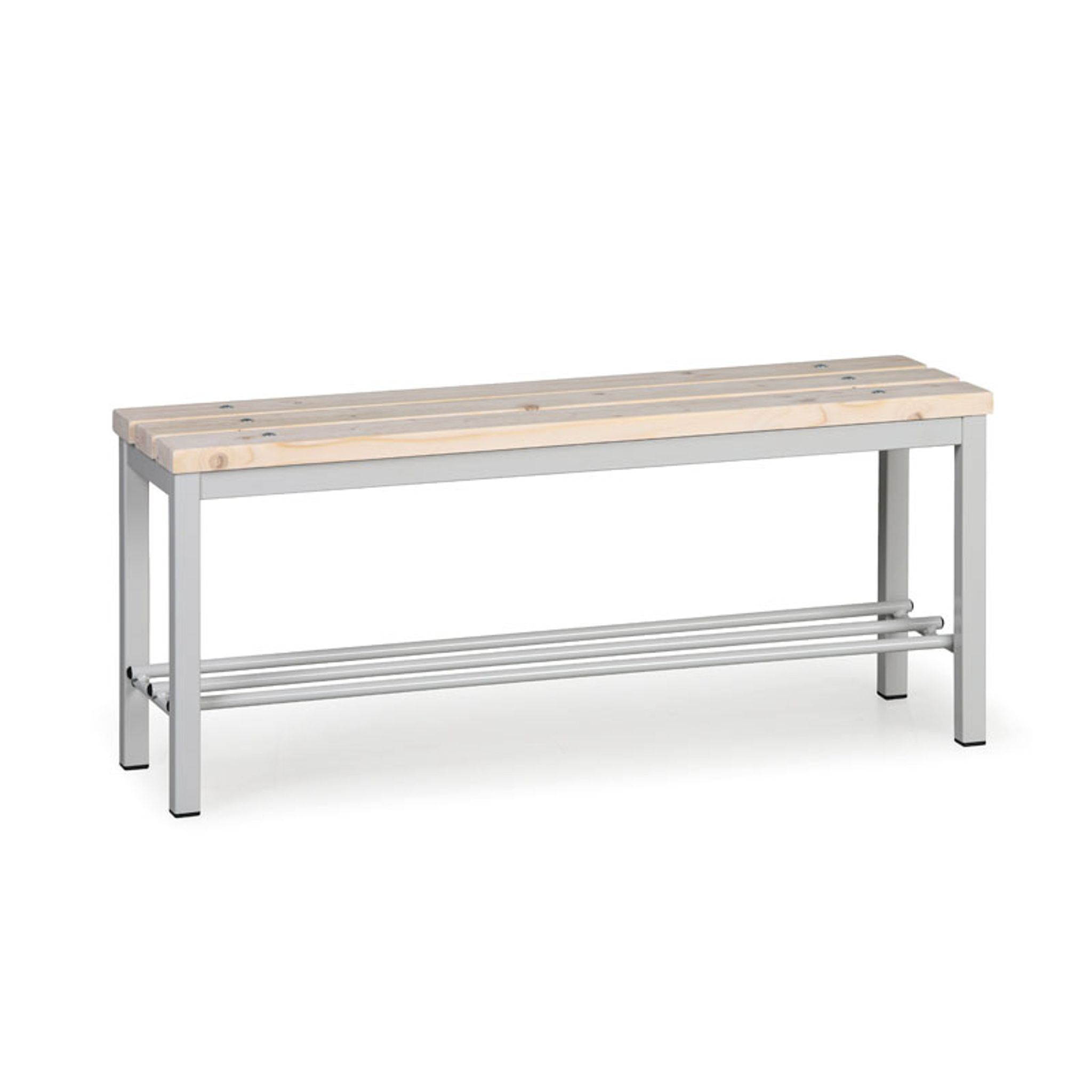 Umkleidebank mit Schuhrost, Latten-Sitz, Länge 1000 mm, grau