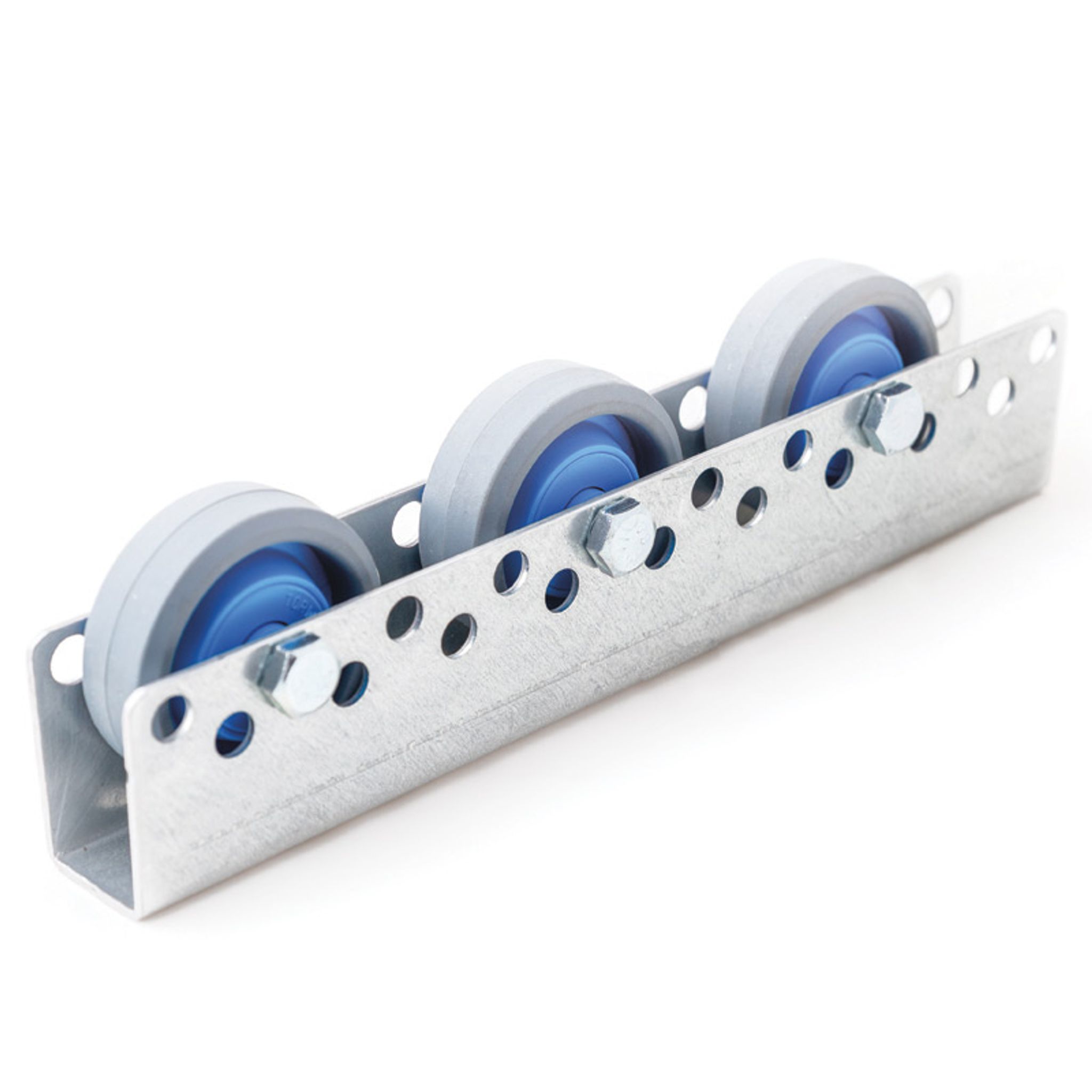 Universal-Rollenschiene, Tragfähigkeit 10 kg, Teilung 75 mm, gummierter Kunststoff