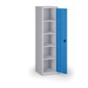 Úzká dílenská policová skříň na nářadí KOVOS, 4 police, svařovaná, perforovaná, 505 x 600 x 1950 mm, modrá