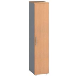 Úzká kancelářská skříň PRIMO 2023, 400 x 420 x 1781 mm, šedá / buk