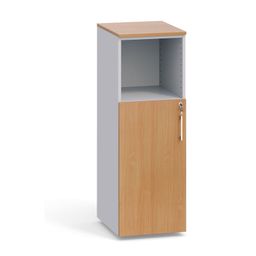 Úzka kombinovaná kancelárska skriňa PRIMO 2023, 400 x 420 x 1087 mm, sivá / buk