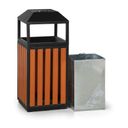 Venkovní odpadkový koš s popelníkem, 400 x 400 x 950 mm, černá / dezén dřeva