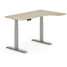 Verstellbarer Schreibtisch ERGO, elektrisch, Birke 1800x1200 R/L, graues Gestell, 2 Motoren, abgerundete Ecken