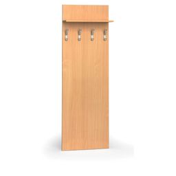 Věšáková stěna PRIMO WOOD, 4 háčky, police, léta svisle,, buk