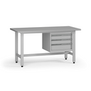 Výškově nastavitelný dílenský stůl G5, 1500 x 750 x 800-1000 mm, 1x kontejner, 3 zásuvky, šedá