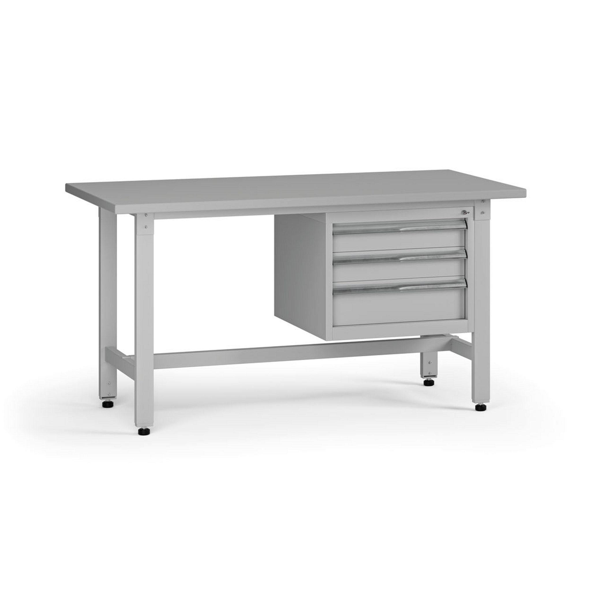 Výškově nastavitelný dílenský stůl G5, 1500 x 750 x 800-1000 mm, 1x kontejner, 3 zásuvky, šedá