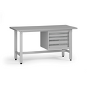 Výškově nastavitelný dílenský stůl G5, 1500 x 750 x 800-1000 mm, 1x kontejner, 4 zásuvky, šedá