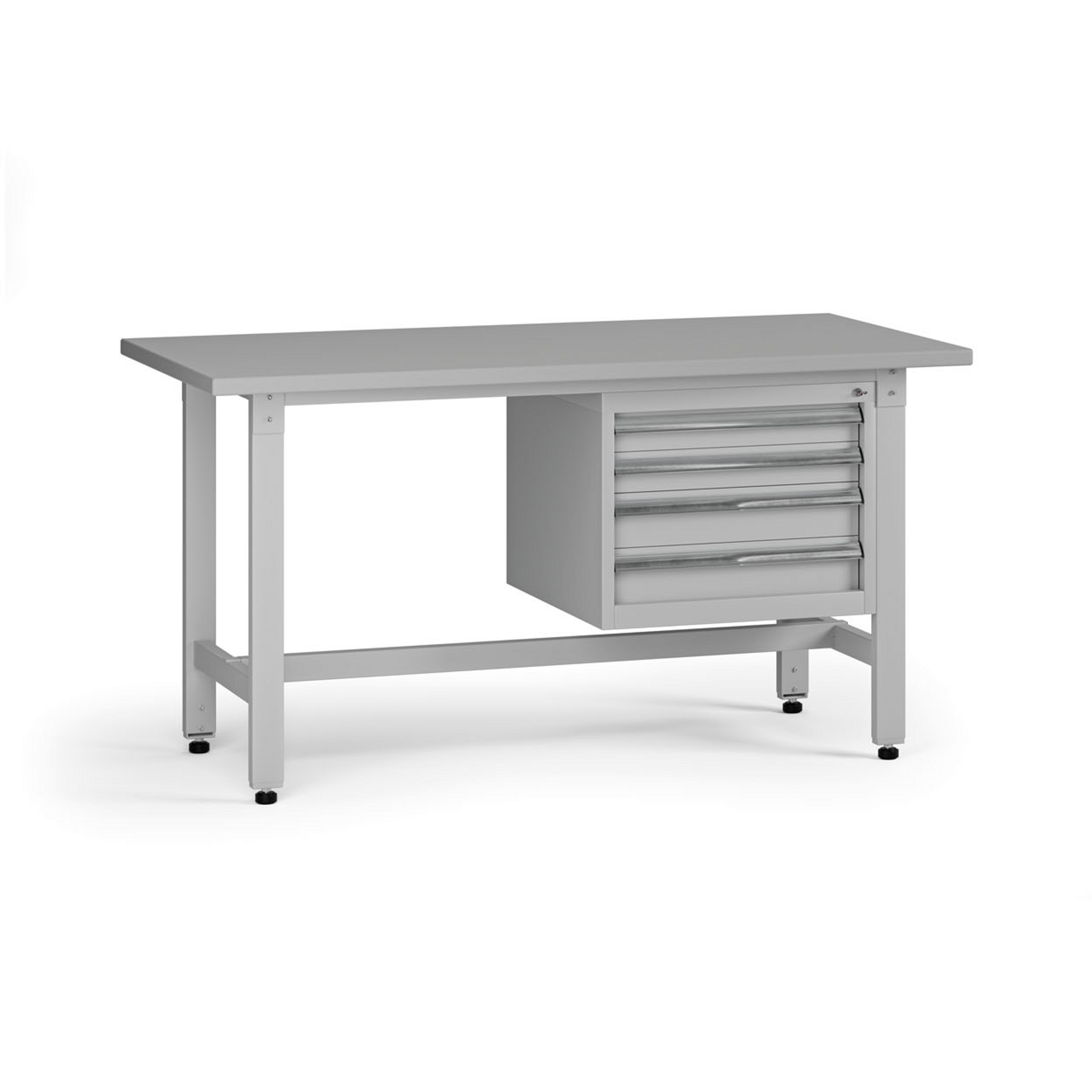 Výškově nastavitelný dílenský stůl G5, 1500 x 750 x 800-1000 mm, 1x kontejner, 4 zásuvky, šedá