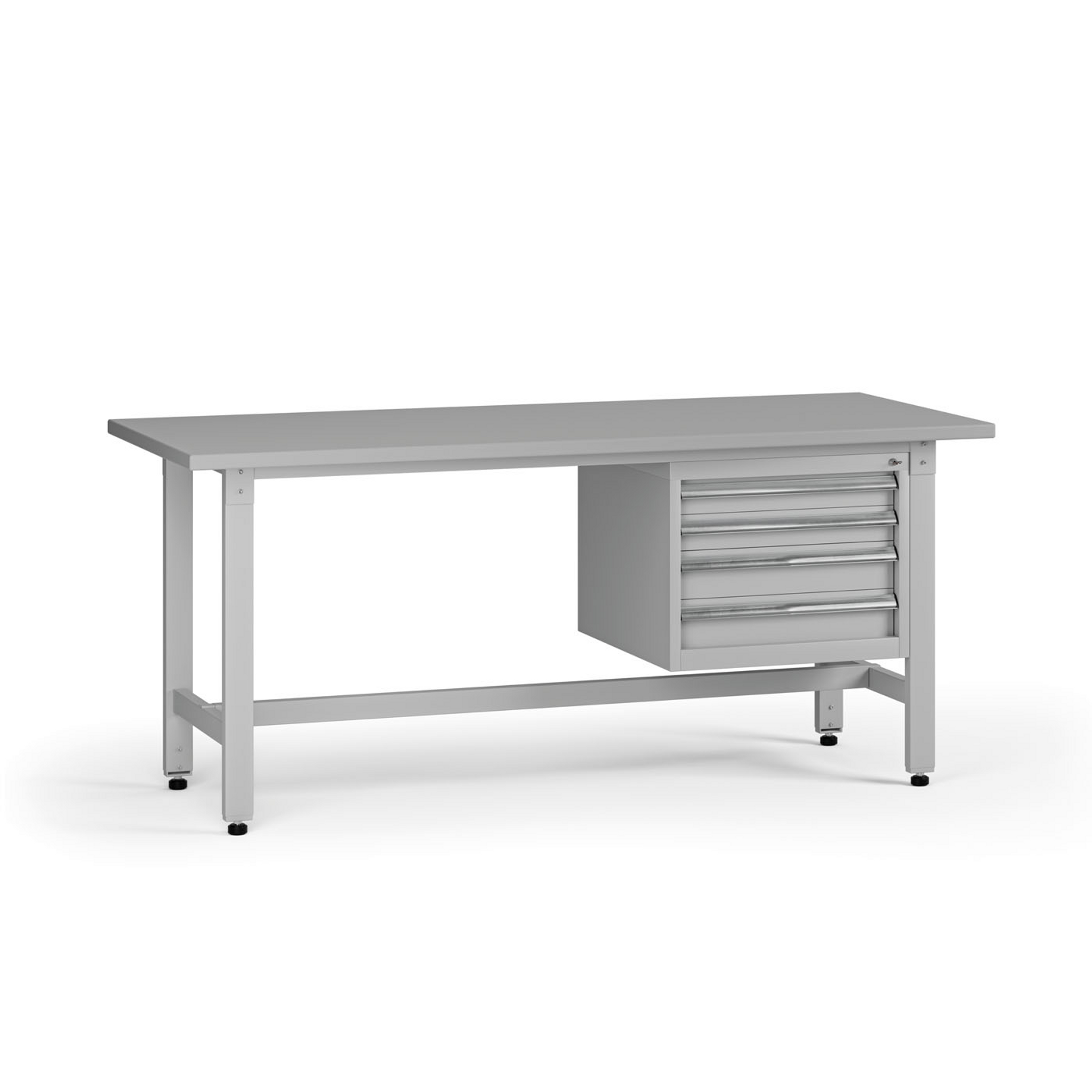 Výškově nastavitelný dílenský stůl G5, 1800 x 750 x 800-1000 mm, 1x kontejner, 4 zásuvky, šedá