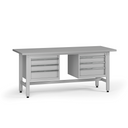 Výškově nastavitelný dílenský stůl G5, 1800 x 750 x 800-1000 mm, 2x kontejner, 6 zásuvek, šedá