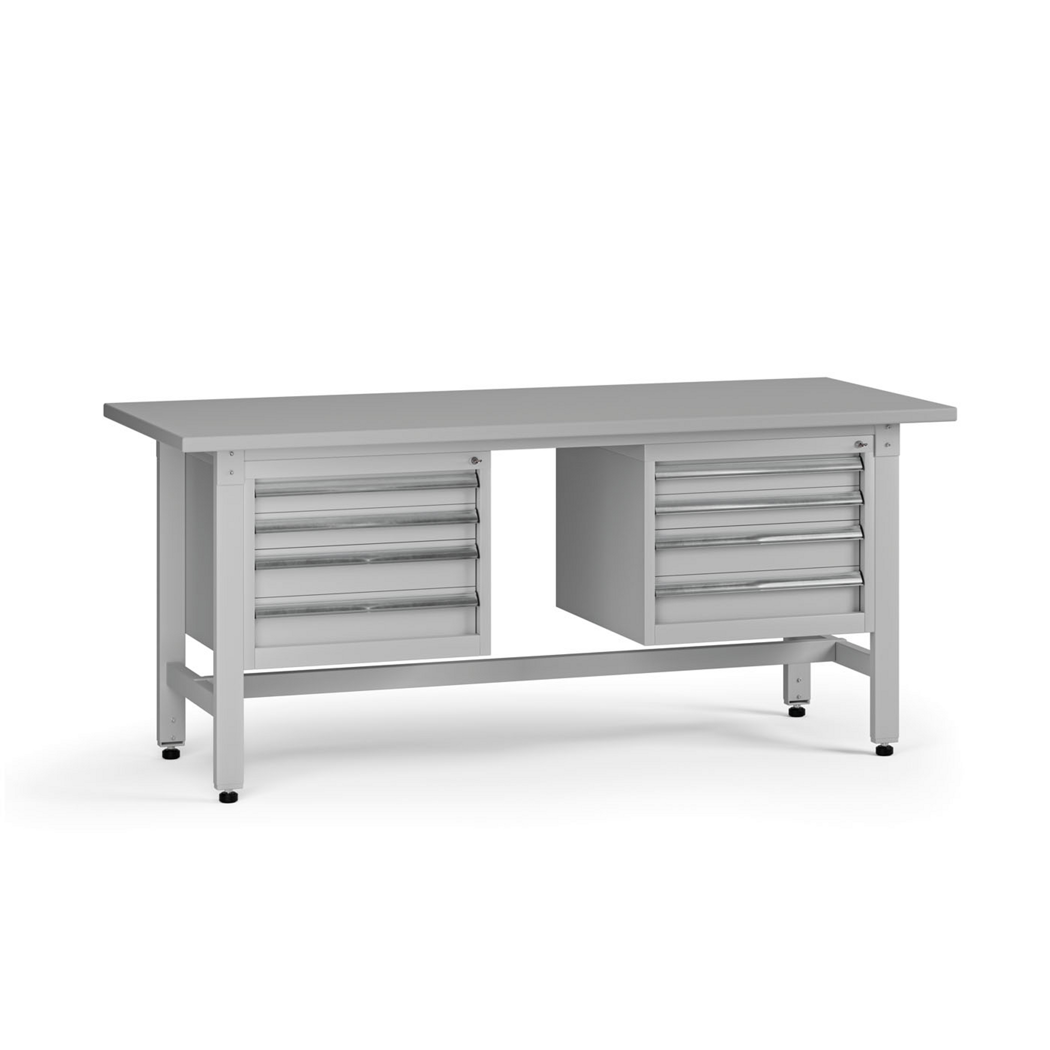 Výškově nastavitelný dílenský stůl G5, 1800 x 750 x 800-1000 mm, 2x kontejner, 8 zásuvek, šedá