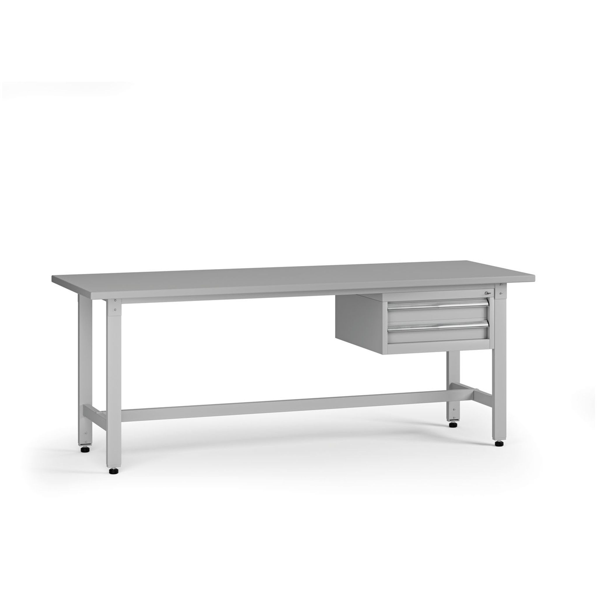 Výškově nastavitelný dílenský stůl G5, 2100 x 750 x 800-1000 mm, 1x kontejner, 2 zásuvky