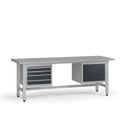 Výškově nastavitelný dílenský stůl G5, 2100 x 750 x 800-1000 mm, 1x skříňka, 4 zásuvky, grafit