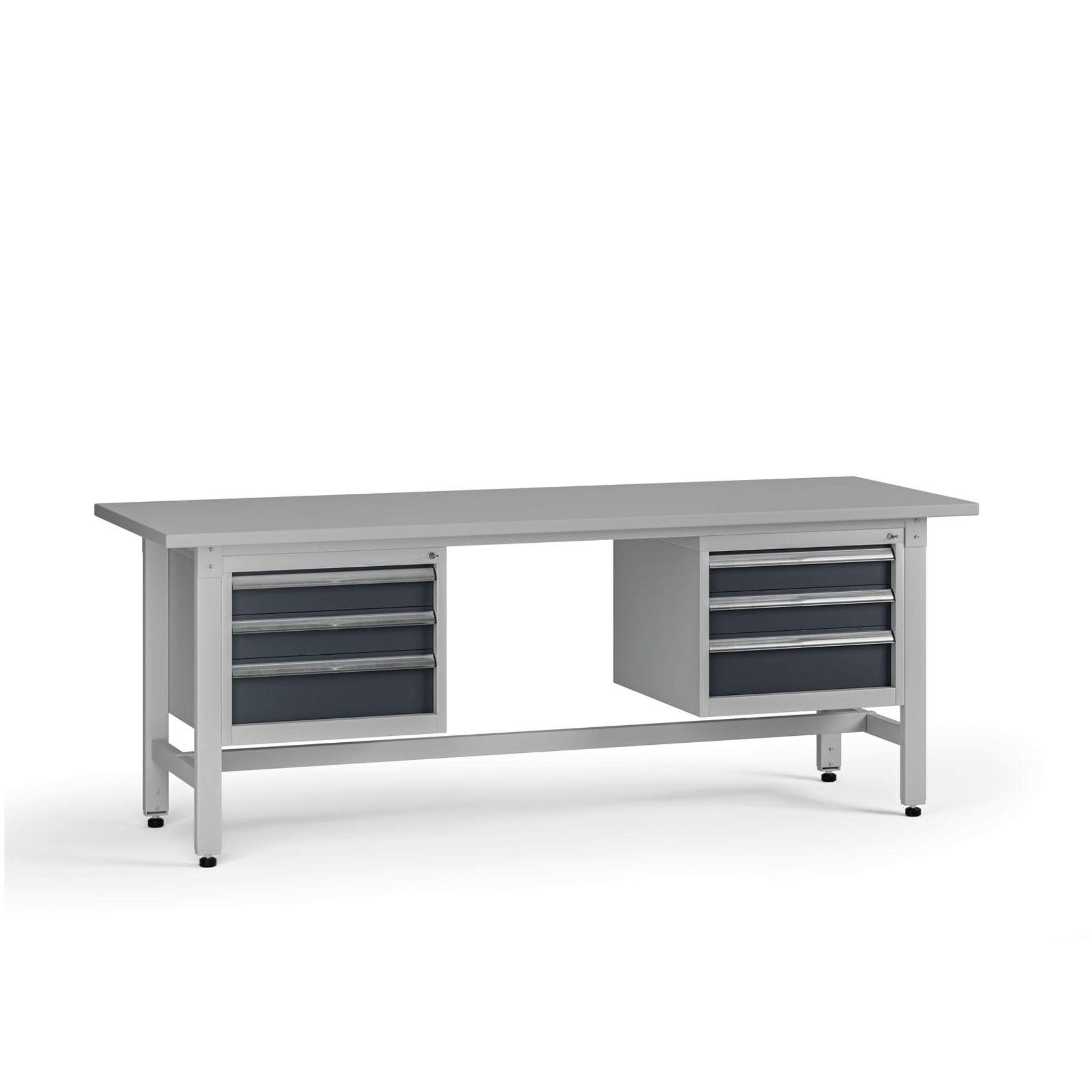 Výškově nastavitelný dílenský stůl G5, 2100 x 750 x 800-1000 mm, 2x kontejner, 6 zásuvek, grafit