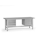 Výškově nastavitelný dílenský stůl G5, 2100 x 750 x 800-1000 mm, 2x kontejner, 8 zásuvek, šedá