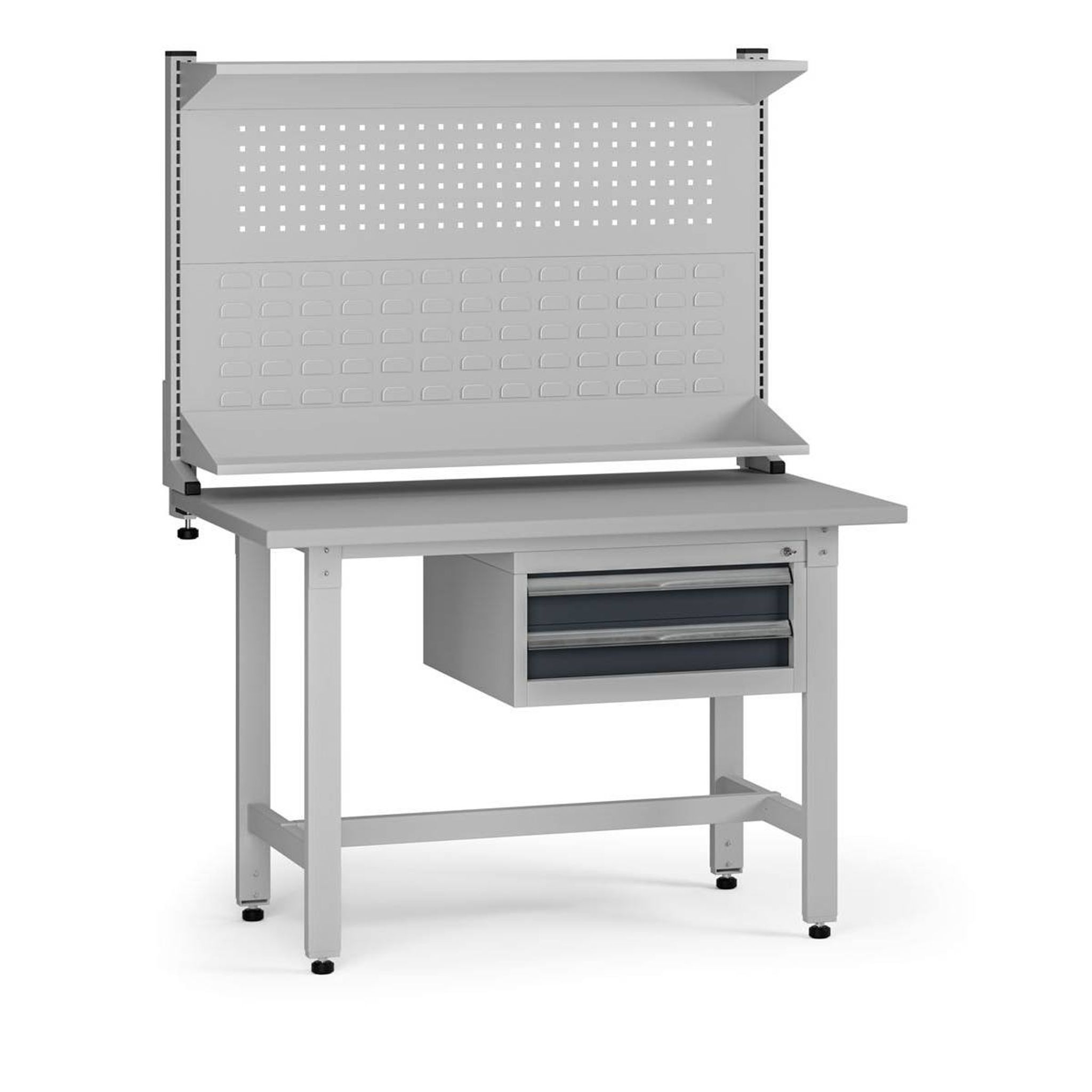 Výškově nastavitelný dílenský stůl G5 s nástavbou, 1200 x 750 x 800-1000 mm, 1x kontejner, 2 zásuvky, grafit