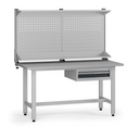 Výškově nastavitelný dílenský stůl G5 s nástavbou, 1500 x 750 x 800-1000 mm, 1x kontejner, 1 zásuvka, grafit
