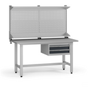 Výškově nastavitelný dílenský stůl G5 s nástavbou, 1500 x 750 x 800-1000 mm, 1x kontejner, 2 zásuvky, grafit