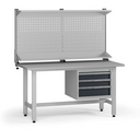 Výškově nastavitelný dílenský stůl G5 s nástavbou, 1500 x 750 x 800-1000 mm, 1x kontejner, 3 zásuvky, grafit