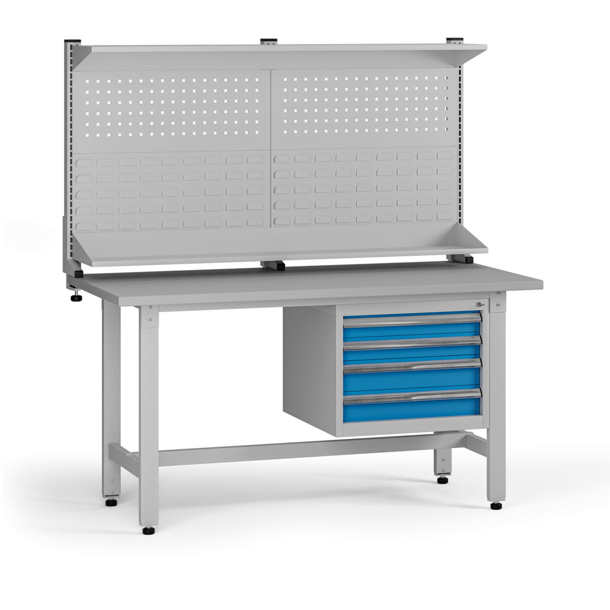 Výškově nastavitelný dílenský stůl G5 s nástavbou, 1500 x 750 x 800-1000 mm, 1x kontejner, 4 zásuvky
