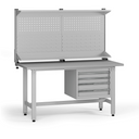 Výškově nastavitelný dílenský stůl G5 s nástavbou, 1500 x 750 x 800-1000 mm, 1x kontejner, 4 zásuvky, šedá