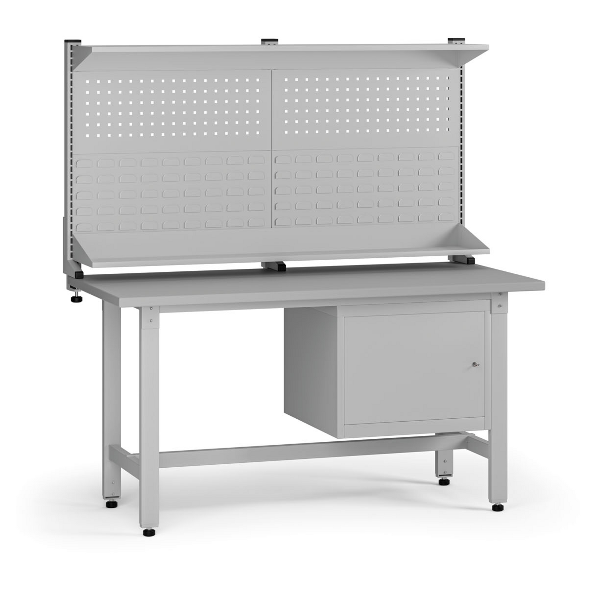 Výškově nastavitelný dílenský stůl G5 s nástavbou, 1500 x 750 x 800-1000 mm, 1x skříňka
