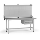 Výškově nastavitelný dílenský stůl G5 s nástavbou, 1800 x 750 x 800-1000 mm, 1x kontejner, 2 zásuvky, šedá