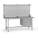 Výškově nastavitelný dílenský stůl G5 s nástavbou, 1800 x 750 x 800-1000 mm, 1x kontejner, 4 zásuvky, šedá